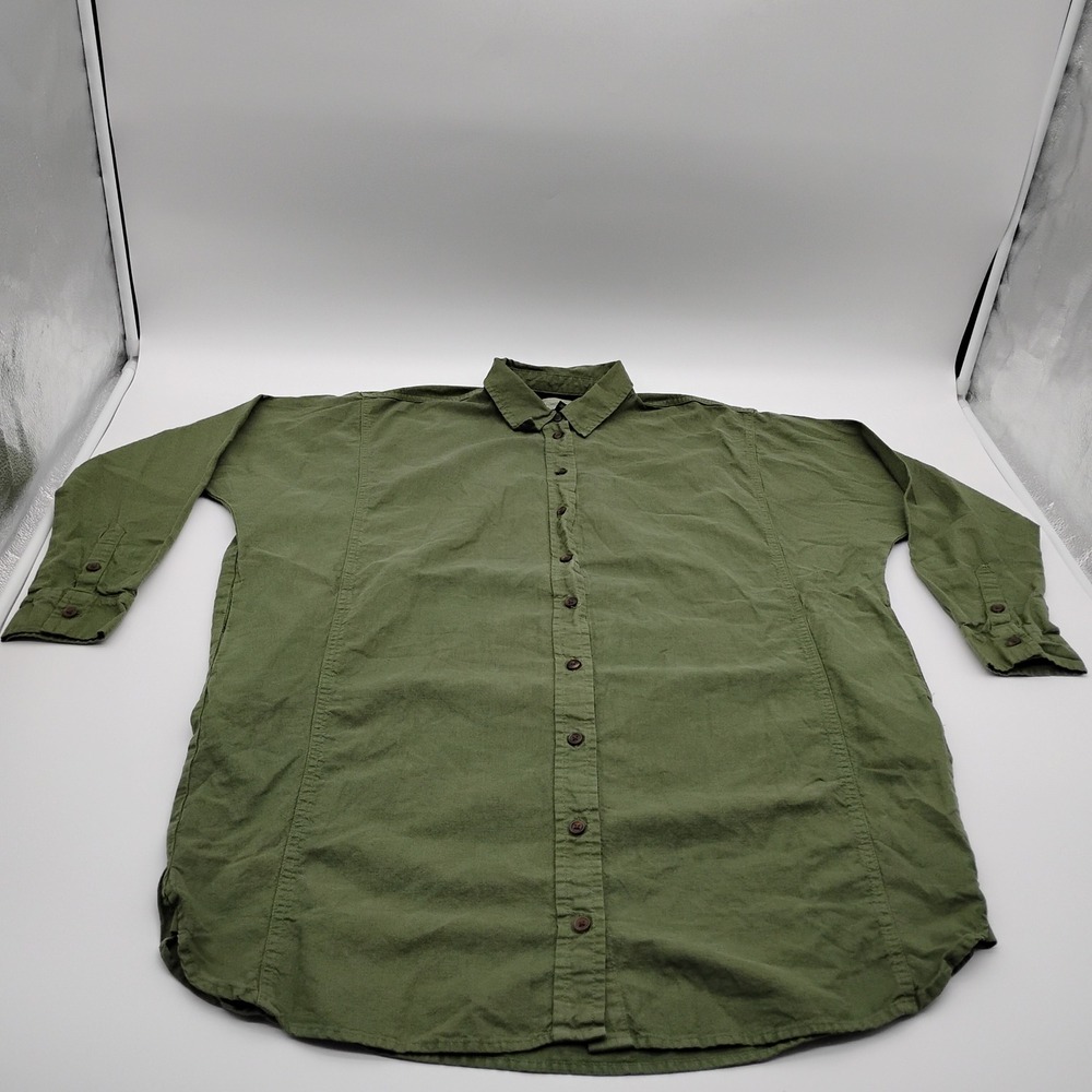 Universal Thread Olive Green Cotton Linen Button Down Shirt Pockets Mens Medium